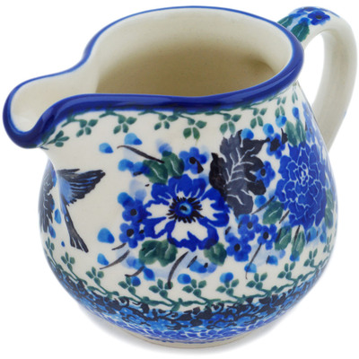 Polish Pottery Creamer 8 oz Hummingbird Blue UNIKAT