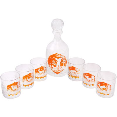 Glass Crystal Glass Set of 6 Glasses and Bottle 40 oz Orange