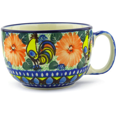 Polish Pottery Cup 13 oz Summer Rooster UNIKAT
