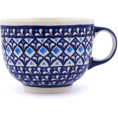 Polish Pottery Cup 17 oz Blue Diamond