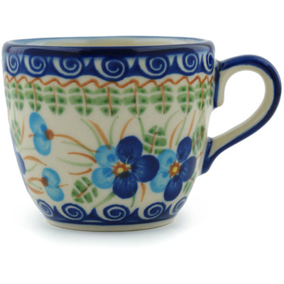 Polish Pottery Cup 7 oz Blue Pansy