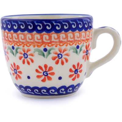 Polish Pottery Cup 7 oz Red Daisy