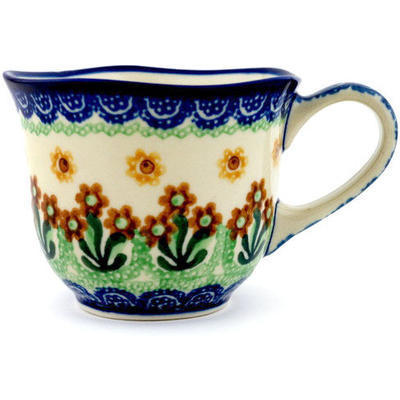 Polish Pottery Cup 8 oz Brown Daisy Dance