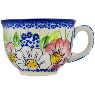 Polish Pottery Cup 8 oz Maroon Blossoms UNIKAT