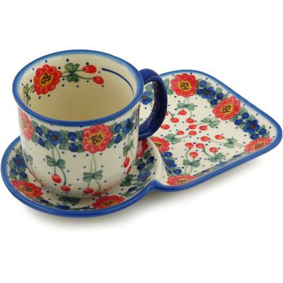 Polish Pottery Cup with Saucer 11 oz Butterfly Whimsy