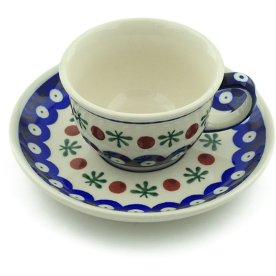 Polish Pottery Cup with Saucer 5 oz Mosquito