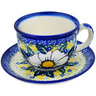 Polish Pottery Cup with Saucer 7 oz Floral Fantasy UNIKAT