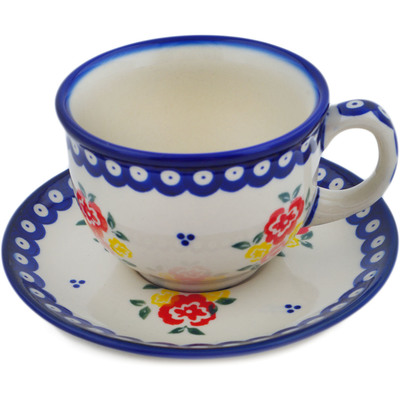 Polish Pottery Cup with Saucer 7 oz Sunny Side Blooms