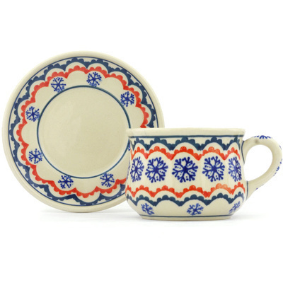 Polish Pottery Cup with Saucer 8 oz