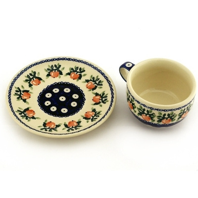 Polish Pottery Cup with Saucer 8 oz Juicy Apple