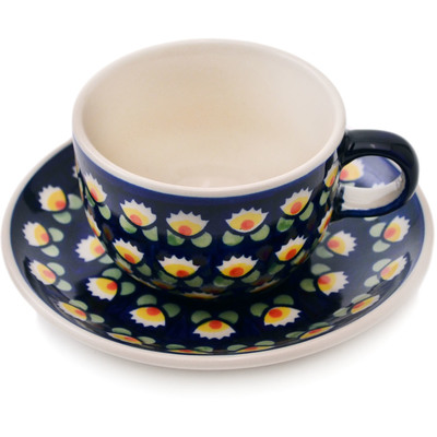 Polish Pottery Cup with Saucer 8 oz Waterlily