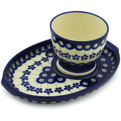 Polish Pottery Cup with Saucer 9 oz Flowering Peacock