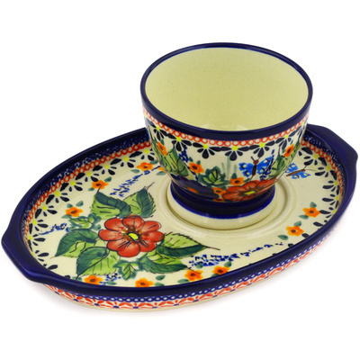 Polish Pottery Cup with Saucer 9 oz Spring Splendor UNIKAT