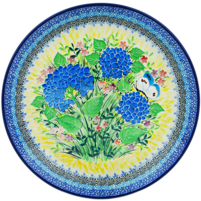 Polish Pottery Dinner Plate 10&frac12;-inch Blue Hydrangea UNIKAT
