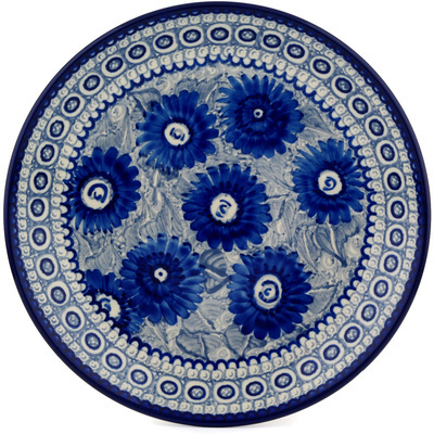 Polish Pottery Dinner Plate 10&frac12;-inch Gray Chrysanthemums UNIKAT