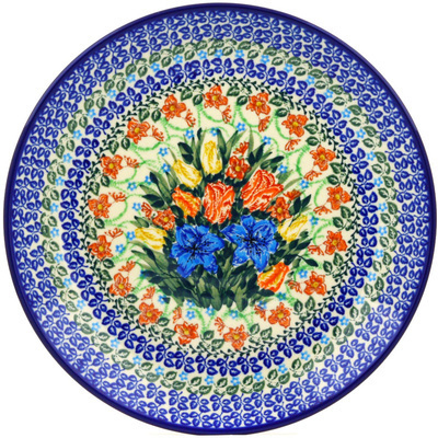 Polish Pottery Dinner Plate 10&frac12;-inch Spring Tulip Meadow UNIKAT