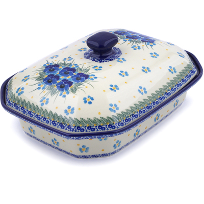 Polish Pottery Dish with Cover 12&quot; Blue Dreams