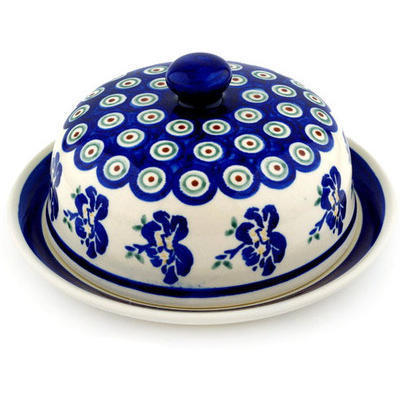 Polish Pottery Dish with Cover 8&quot; Royal Iris Peacock