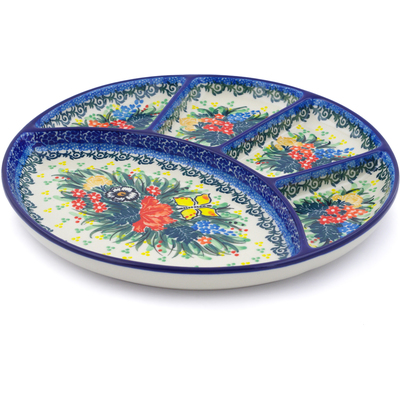 Polish Pottery Divided Dish 10&quot; Spring Butterfly Bouquet UNIKAT