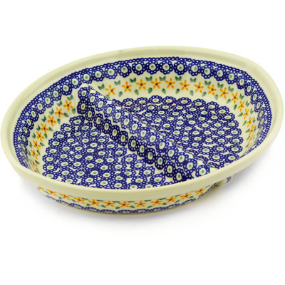 Polish Pottery Divided Dish 10&quot; Starflower Peacock