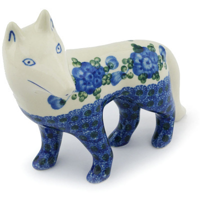 Polish Pottery Dog Figurine 6&quot; Blue Poppies