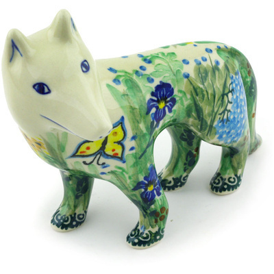 Polish Pottery Dog Figurine 6&quot; Spring Garden UNIKAT