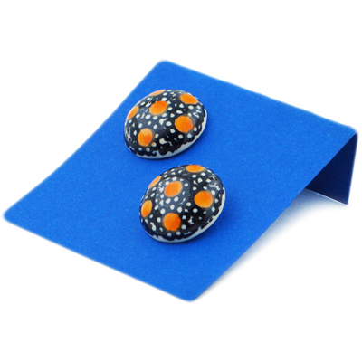 Polish Pottery Earring 1&quot; Orange Dots