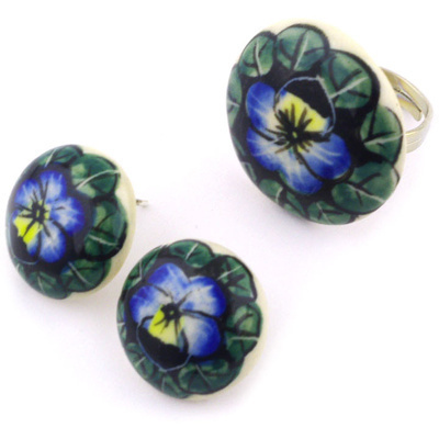 Polish Pottery Earring and Ring Combo 1&quot; Mix