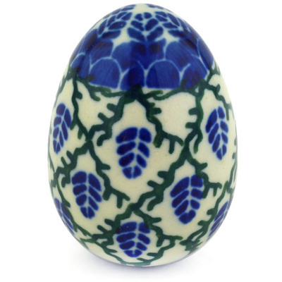 Polish Pottery Egg Figurine 2&quot; Aspen Leaf Trellis