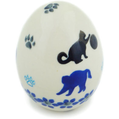 Polish Pottery Egg Figurine 3&quot; Kitty Paw Play Time