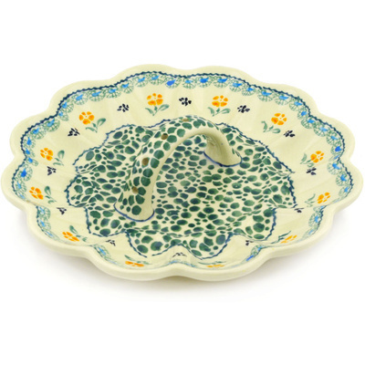 Polish Pottery Egg Plate 10&quot; Green Bubbles