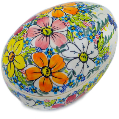 Polish Pottery Egg Shaped Jar 7&quot; Retro Garden UNIKAT