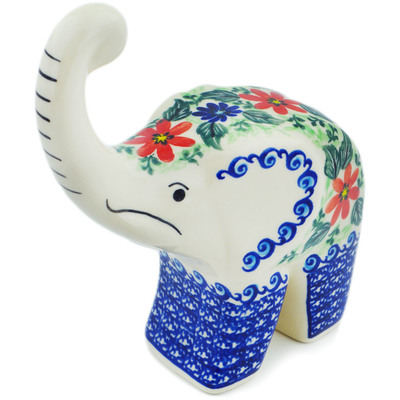 Polish Pottery Elephant Figurine 8&quot; Poppies Obsession UNIKAT
