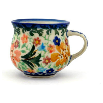Polish Pottery Espresso Cup 2 oz Spring Hibiscus UNIKAT