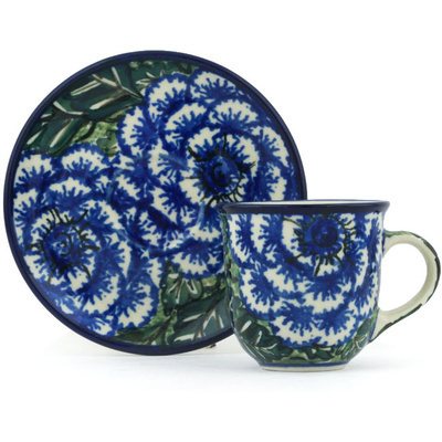 Polish Pottery Espresso Cup with Saucer 3 oz Butterblue UNIKAT