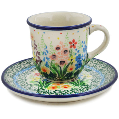 Polish Pottery Espresso Cup with Saucer 3 oz Colors Of The Wind UNIKAT