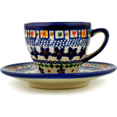 Polish Pottery Espresso Cup with Saucer 3 oz UNIKAT