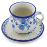 Polish Pottery Espresso Cup with Saucer 3 oz White Pansy