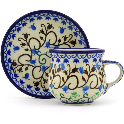 Polish Pottery Espresso Cup with Saucer 3 oz Woodland Lace