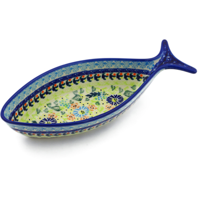 Polish Pottery Fish Shaped Platter 11&quot; Flor-de-lis UNIKAT