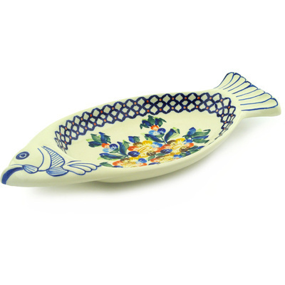 Polish Pottery Fish Shaped Platter 15&quot; Lace Collar UNIKAT