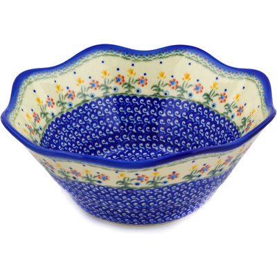 Polish Pottery Fluted Bowl 11&quot; Spring Flowers