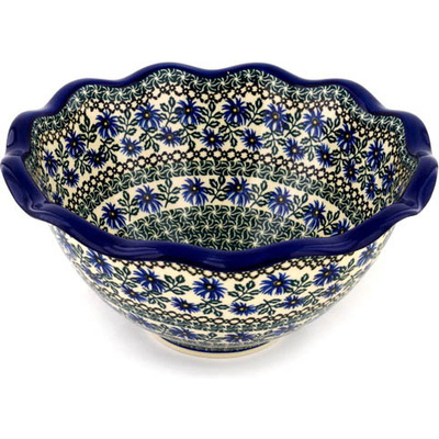 Polish Pottery Fluted Bowl 12&quot; Blue Chicory