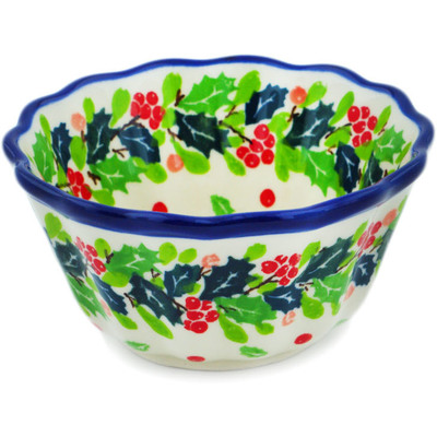 Polish Pottery Fluted Bowl 4&quot; Christmas Flower UNIKAT