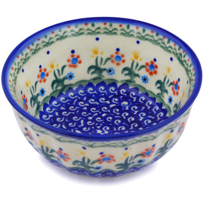 Polish Pottery Fluted Bowl 5&quot; Spring Flowers