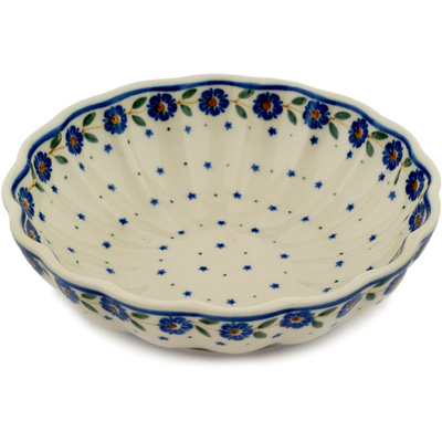 Polish Pottery Fluted Bowl 6-inch Blue Vine Waltz