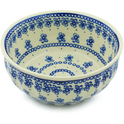 Polish Pottery Fluted Bowl 7&quot; Blue Pattern