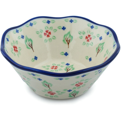 Polish Pottery Fluted Bowl 7&quot; Falling Leaves