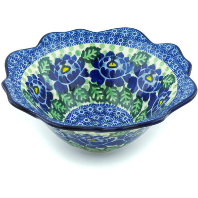Polish Pottery Fluted Bowl 8&quot; Blue Bliss