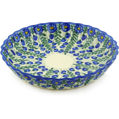 Polish Pottery Fluted Pie Dish 10&quot; Blue Velvet Gardens